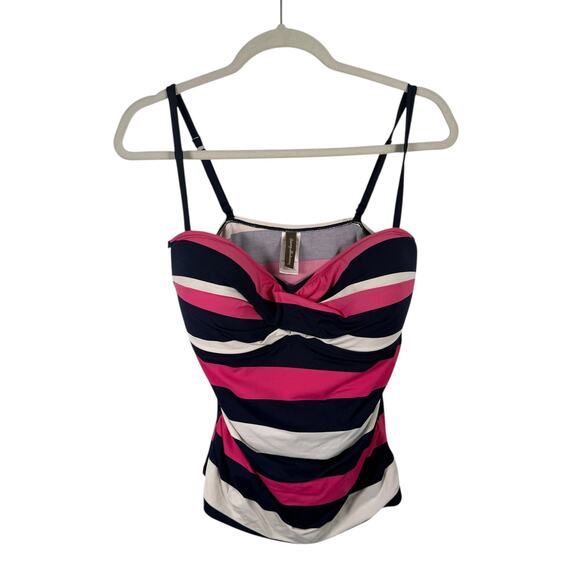 Tommy Bahama Pink Blue Striped Tankini Swimsuit Top Vacation Beach Womens Large - Picture 1 of 6